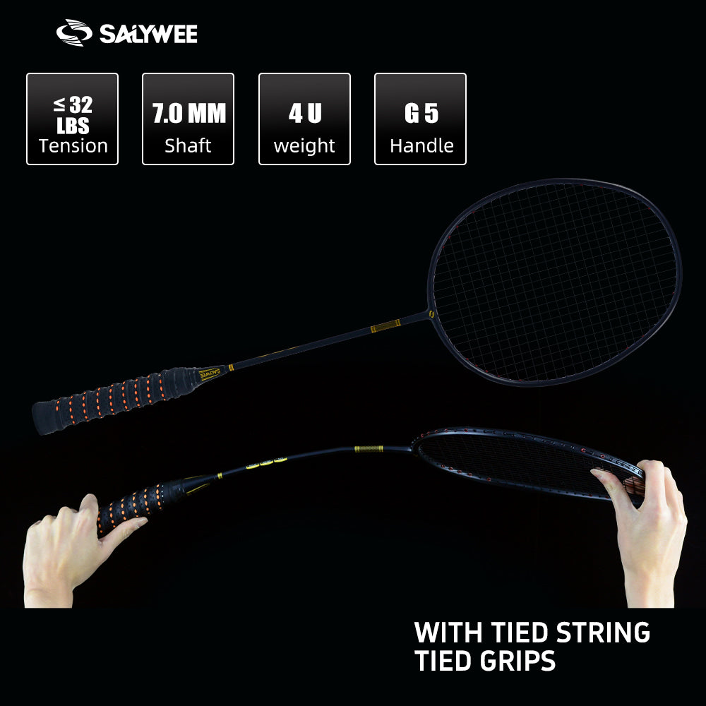 SALYWEE Bamboo Neutral Balance Full Carbon Badminton Racket Pre‑Strung 4U, 295±5mm Balance Point, 675±5mm Standard Length For All‑Round Play