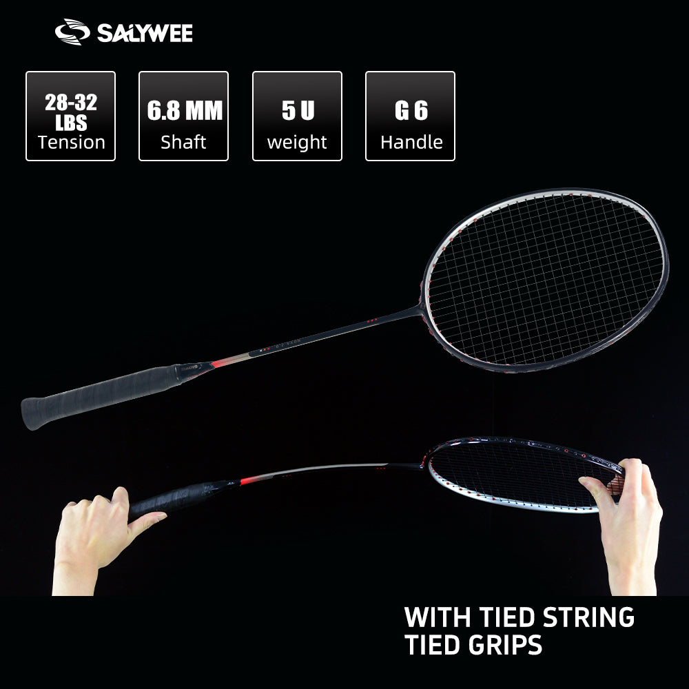 SALYWEE NOVA2.0 Offensive Badminton Racket 5U Ultra‑Light, T700+30T High‑Rigidity Carbon Fiber, 300±5mm Balance, 6.8mm Ultra‑Thin Shaft, 28‑32LBS, 76 String Holes
