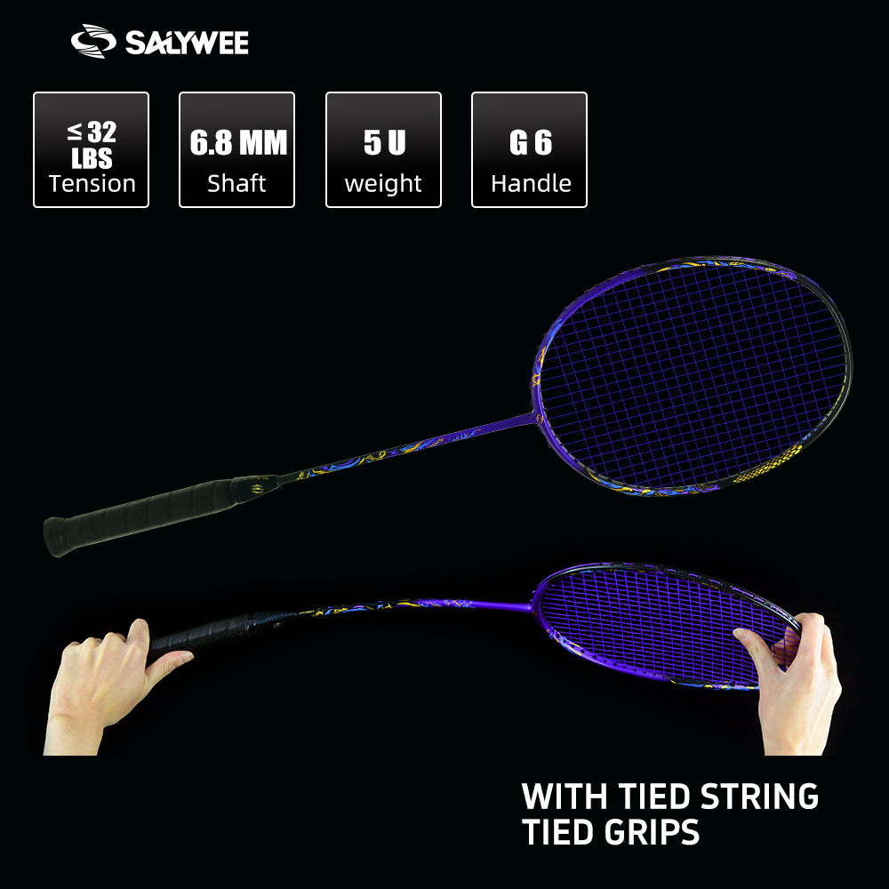 SALYWEE Dragon Lin SY906 Badminton Racket T800+40T Material 300mm Balance Point ≤32LBS Tension Purple Black Offensive Badminton Racquet