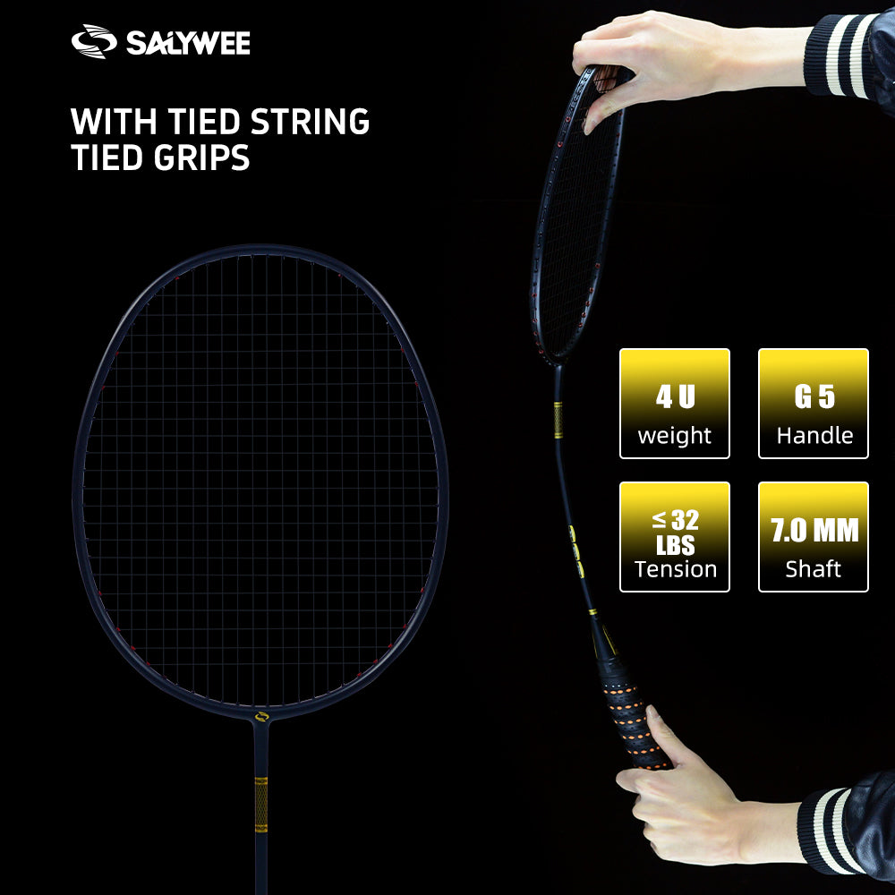 SALYWEE Bamboo Neutral Balance Full Carbon Badminton Racket Pre‑Strung 4U, 295±5mm Balance Point, 675±5mm Standard Length For All‑Round Play