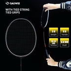 SALYWEE NOVA2.0 Offensive Badminton Racket 5U Ultra‑Light, T700+30T High‑Rigidity Carbon Fiber, 300±5mm Balance, 6.8mm Ultra‑Thin Shaft, 28‑32LBS, 76 String Holes