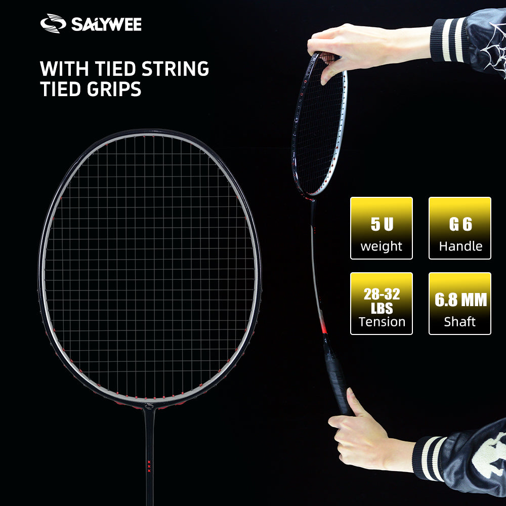 SALYWEE NOVA2.0 Offensive Badminton Racket 5U Ultra‑Light, T700+30T High‑Rigidity Carbon Fiber, 300±5mm Balance, 6.8mm Ultra‑Thin Shaft, 28‑32LBS, 76 String Holes