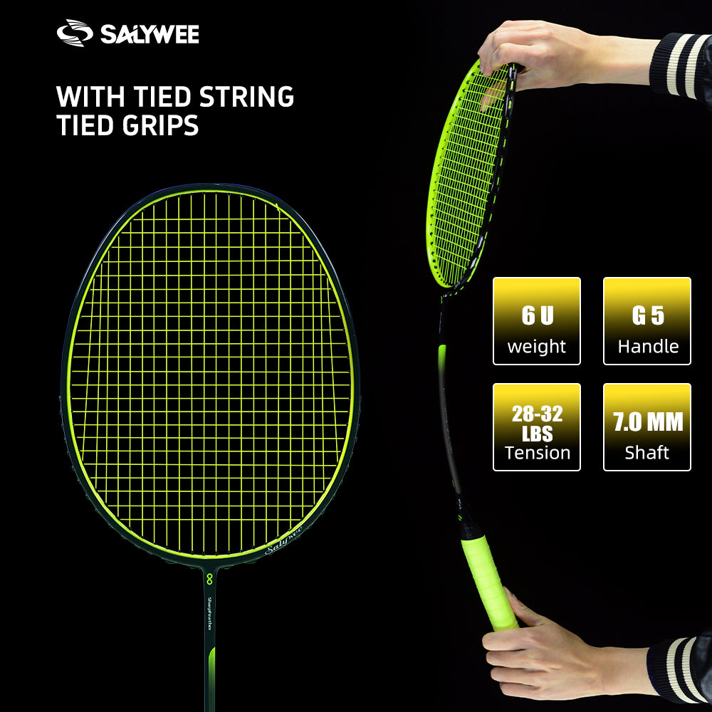 SALYWEE Sharp・Feather Head‑Heavy Offensive Badminton Racket 305±3mm Balance Point 6U Light Weight, T700+30T Carbon For Powerful Smash Shots