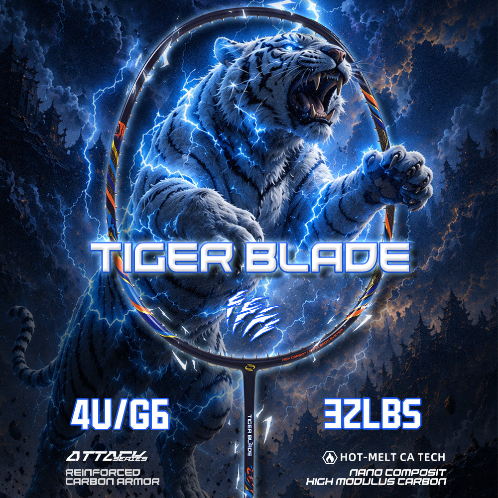 SALYWEE Tiger Blade SY908 T800 Carbon Fiber Badminton Racket 4U Offensive Type Max 32LBS Factory Pre‑Strung 26LBS 298±3mm Balance Blue‑White Color