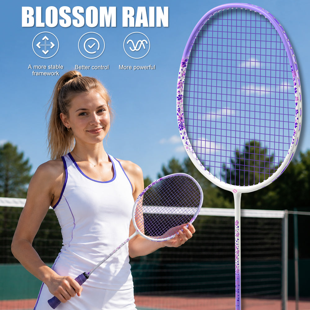 SALYWEE Blossom Rain SY905 Badminton Racket Composite Carbon 5U Light‑Weight Elegant Floral Frame Blue Purple Red Pink For Women Players