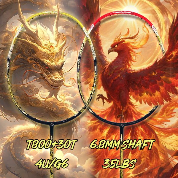 SALYWEE SY904 Golden Dragon Fire Phoenix Badminton Racket T800+30T Carbon Fabric 4U High Tension 26‑35LBS Powerful Smash Competitive Racket