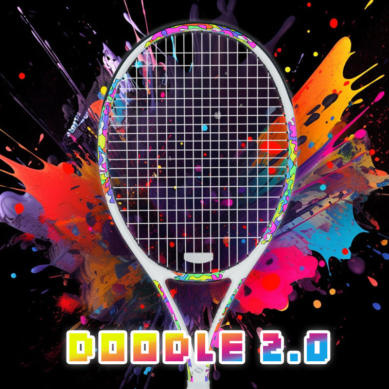 SALYWEE Doodle 2.0 Colorful Doodle Graphic Tennis Racket Pre‑Strung Ready To Play Carbon Tennis Racket for Adult Tennis Lovers