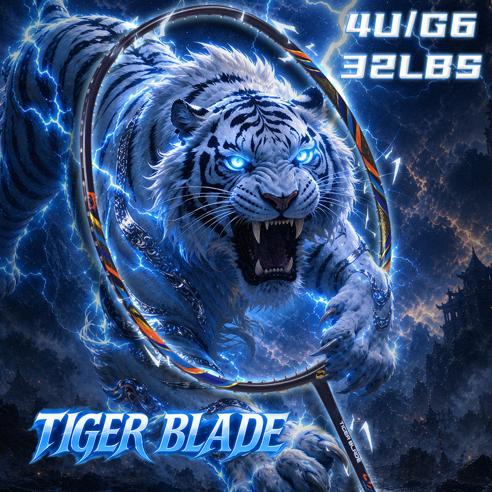 SALYWEE Tiger Blade SY908 T800 Carbon Fiber Badminton Racket 4U Offensive Type Max 32LBS Factory Pre‑Strung 26LBS 298±3mm Balance Blue‑White Color