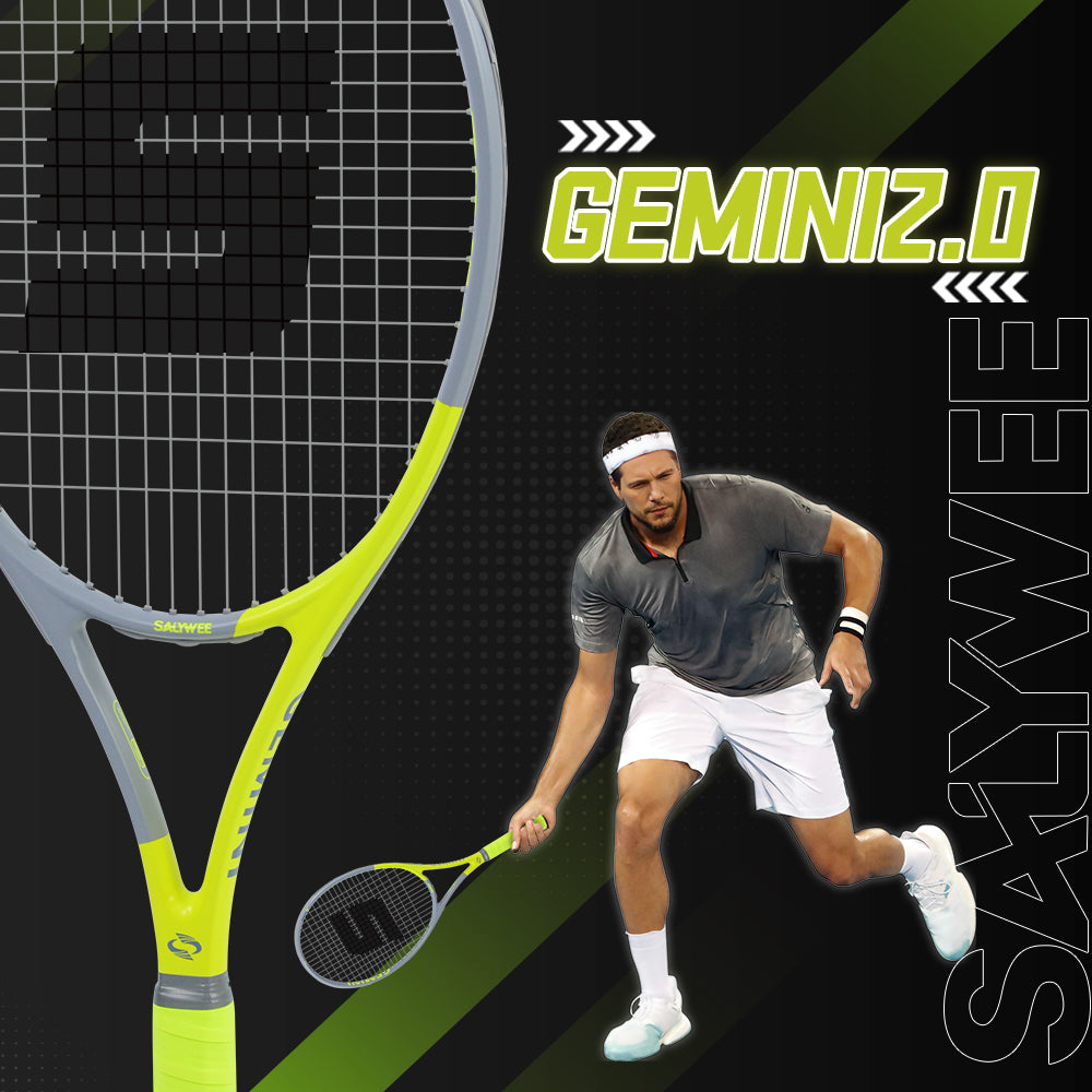 SALYWEE Gemini Composite Tennis Racket 69cm Length 330mm Balance Point 50-60LBS Tension Aluminum Carbon Frame Daily Practice Tennis Racket