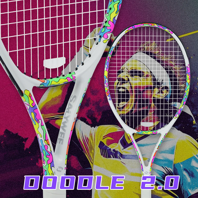 SALYWEE Doodle 2.0 Colorful Doodle Graphic Tennis Racket Pre‑Strung Ready To Play Carbon Tennis Racket for Adult Tennis Lovers