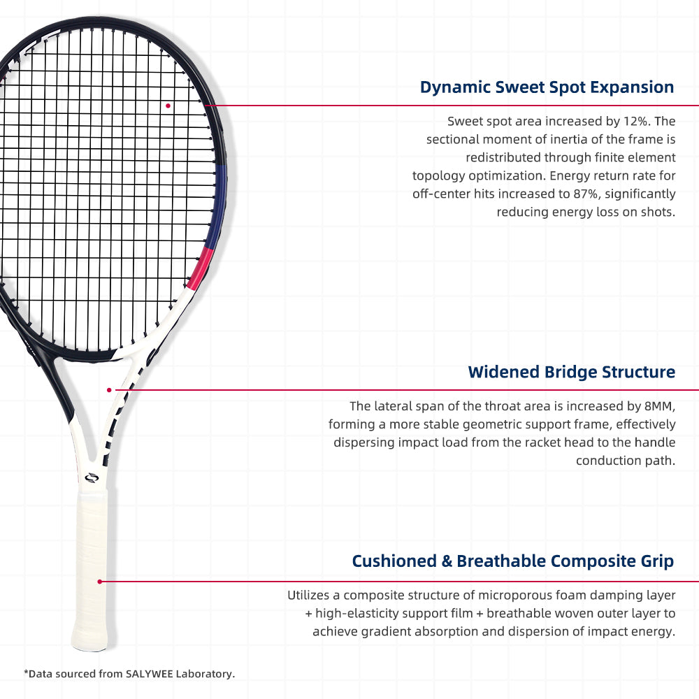 SALYWEE Nexus SY1110 Aluminum Carbon Tennis Racquet 293g Unstrung 16×19 String Pattern 50-55lbs Tension Beginner Recreational Tennis Racket