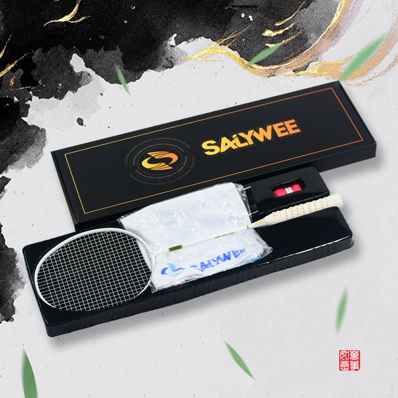SALYWEE Bamboo Neutral Balance Full Carbon Badminton Racket Pre‑Strung 4U, 295±5mm Balance Point, 675±5mm Standard Length For All‑Round Play