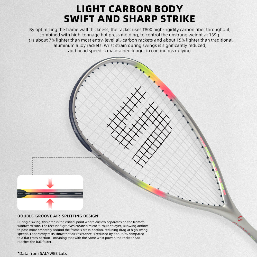 SALYWEE CK200 SY1025 Squash Racket T800 Carbon Fiber 139±5g Unstrung 360mm Balance Point Professional Training Squash Racket