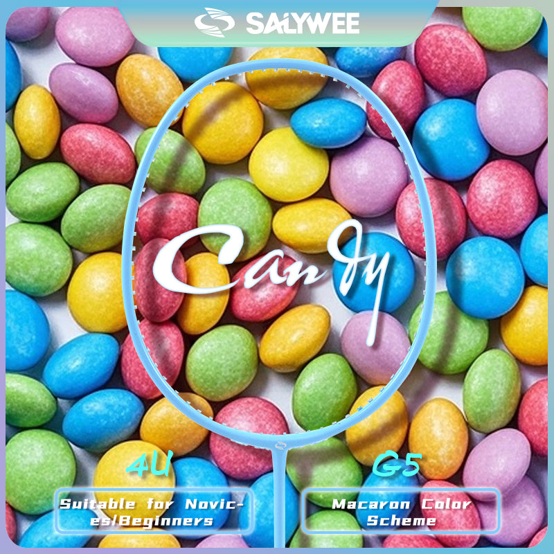 SALYWEE Candy 4U Carbon Fiber Badminton Racket, 3 Vivid Colors Blue / Green / Fluorescent Yellow, 22‑26LBS, Beginner & Amateur Recreation Use