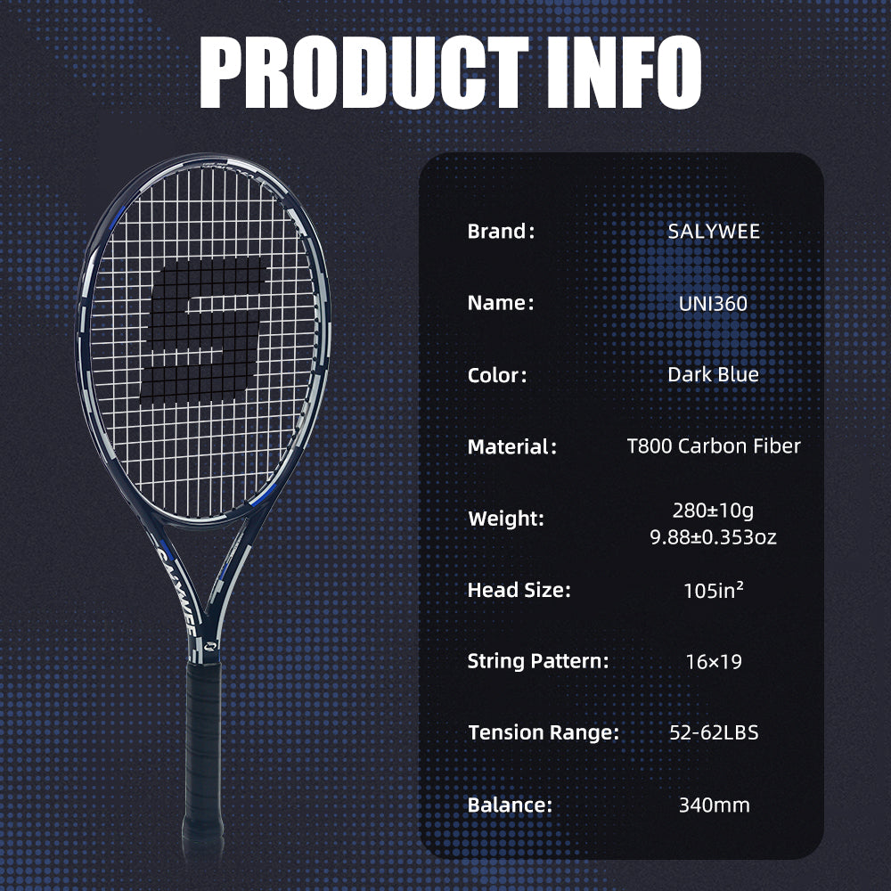 SALYWEE UNI360 Tennis Racket T800 Carbon Fiber 105in² Head 16×19 String Pattern Stable Control for Intermediate Adult Players