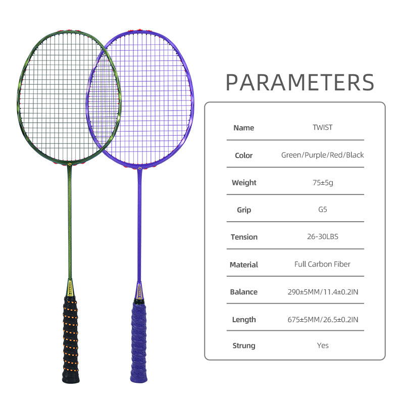 SALYWEE TWIST SY909 Pre‑Strung Full Carbon Fiber Badminton Racket 75±5g, 290±5MM Balance, 675±5MM Length for Daily Training & Competition