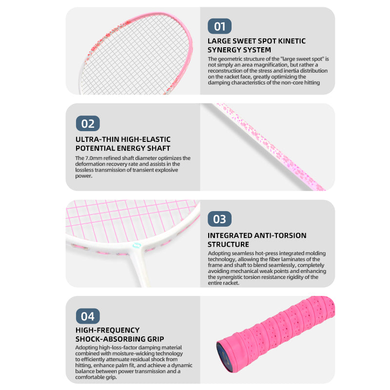 SALYWEE Blossom Rain SY905 Badminton Racket Composite Carbon 5U Light‑Weight Elegant Floral Frame Blue Purple Red Pink For Women Players