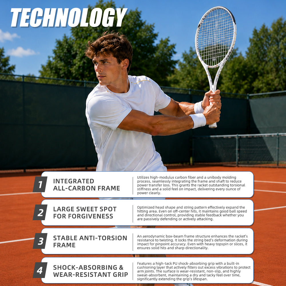 SALYWEE EXPLORER SY1119 Carbon Fiber Tennis Racket | 260g 102in² 16×19 Pre-Strung Adult Racquet