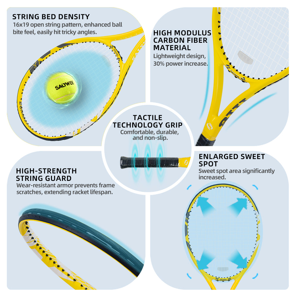 SALYWEE BABOBEE SY1118 Carbon Fiber Tennis Racket | 265g 102in² 16×19 Pre-Strung Adult Racquet