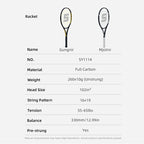 SALYWEE SY1114 Gungnir Mjolnir Pro Tennis Racket Full Carbon Frame Pre-Strung 102 sq.in for Recreational & Intermediate Players