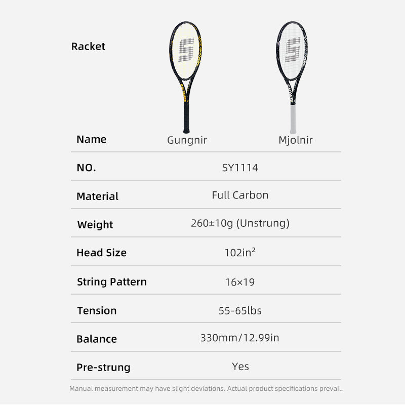 SALYWEE SY1114 Gungnir Mjolnir Pro Tennis Racket Full Carbon Frame Pre-Strung 102 sq.in for Recreational & Intermediate Players