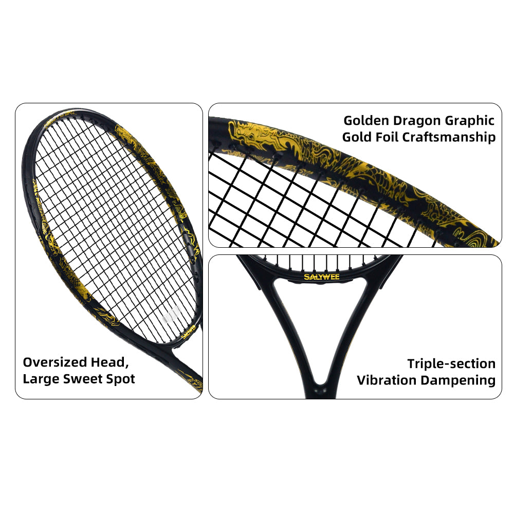 SALYWEE Golden Dragon SY1116 Tennis Racket | Carbon Fiber 280g 105in² 16×19 Pre-Strung Adult Racquet
