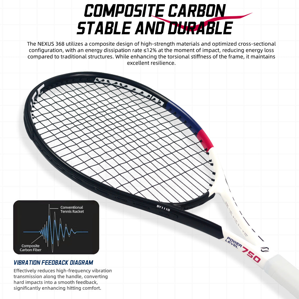 SALYWEE Nexus SY1110 Aluminum Carbon Tennis Racquet 293g Unstrung 16×19 String Pattern 50-55lbs Tension Beginner Recreational Tennis Racket