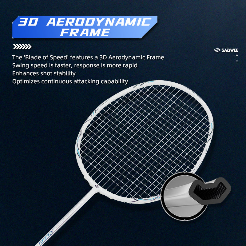 SALYWEE K520 PRO Speed‑Type Full Carbon Fiber Badminton Racket 4U, 26‑30LBS Tension, 295±5mm Balance Point, 675±5mm Length, White & Black Color Options