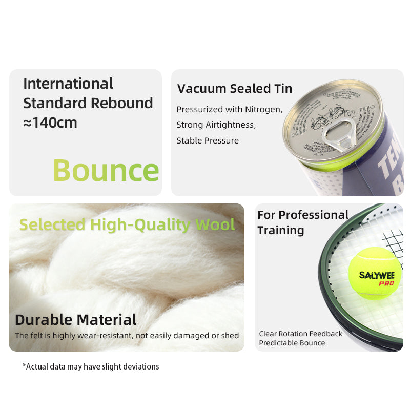 SALYWEE PRO Professional Tennis Balls 4 Count Pressurized Can All‑Court Suitable for Match & Daily Training Sessions