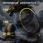SALYWEE SY904 Golden Dragon Fire Phoenix Badminton Racket T800+30T Carbon Fabric 4U High Tension 26‑35LBS Powerful Smash Competitive Racket