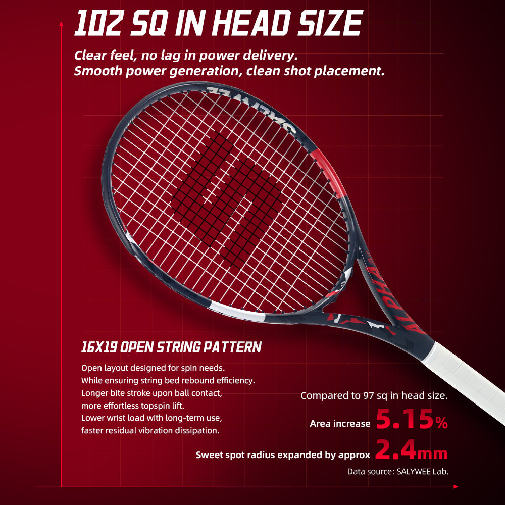SALYWEE ALPHA SY1111 Full Carbon Tennis Racquet 273g Unstrung 16×19 String Pattern 50-60LBS Tension Recreational Tennis Racket