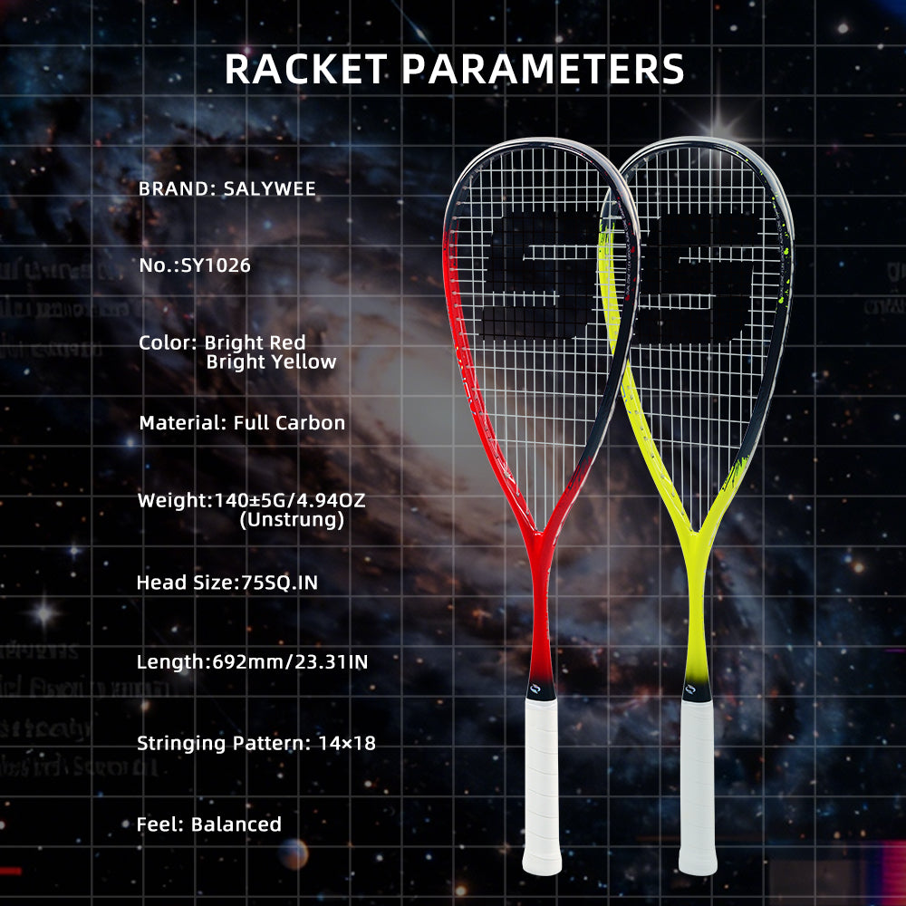 SALYWEE AURA SY1026 Full Carbon Squash Racquet 140g Unstrung 14×18 String Pattern 692mm Length Recreational Squash Racket