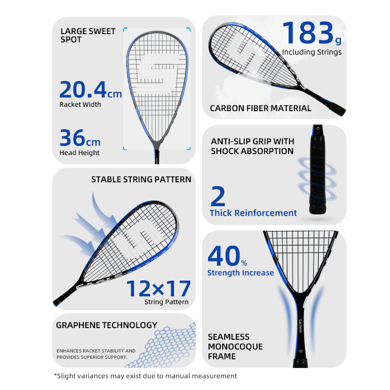 SALYWEE EAGLE Pro Squash Racket Full Carbon Fiber Pre-Strung Balanced Frame for Intermediate & Advanced Players