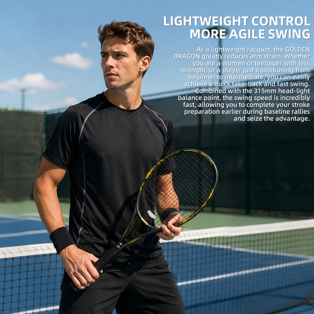 SALYWEE Golden Dragon SY1116 Tennis Racket | Carbon Fiber 280g 105in² 16×19 Pre-Strung Adult Racquet