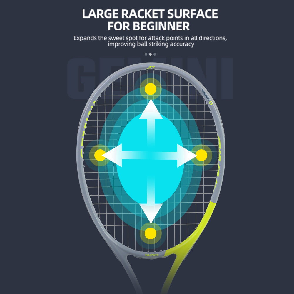SALYWEE Gemini Composite Tennis Racket 69cm Length 330mm Balance Point 50-60LBS Tension Aluminum Carbon Frame Daily Practice Tennis Racket