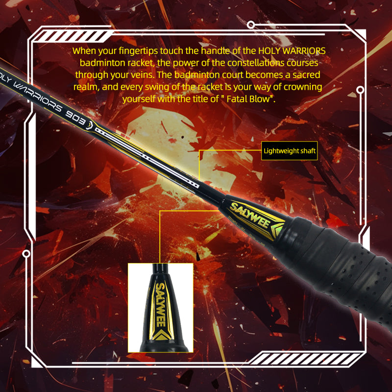SALYWEE SY903 Holy Warriors Composite Carbon Badminton Racket Aero Wind‑Breaking Frame 4U Light Weight Fast Swing Pre‑Strung for Quick Rallies