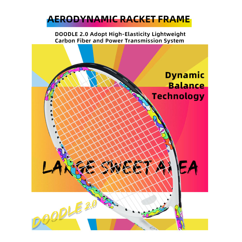 SALYWEE Doodle 2.0 Colorful Doodle Graphic Tennis Racket Pre‑Strung Ready To Play Carbon Tennis Racket for Adult Tennis Lovers