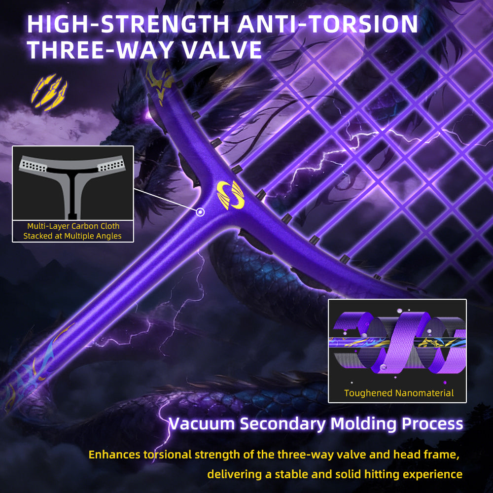 SALYWEE Dragon Lin SY906 Badminton Racket T800+40T Material 300mm Balance Point ≤32LBS Tension Purple Black Offensive Badminton Racquet
