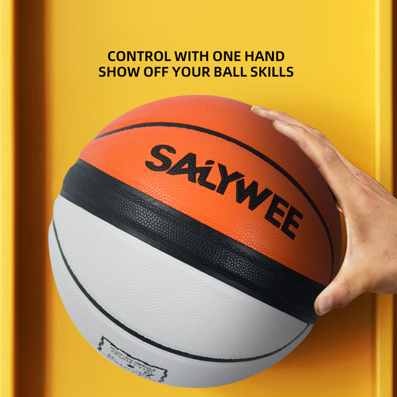 SALYWEE SY3332 ELF No.7 Match Quality Basketball, PU Moisture‑Absorbing Surface, Rubber Bladder, PE Wrapped Yarn, Indoor & Outdoor, 4‑Color Options Orange Blue Red Yellow