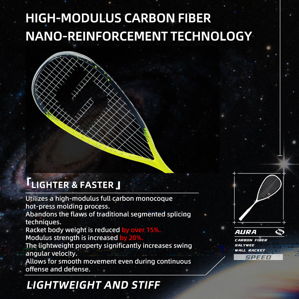 SALYWEE AURA SY1026 Full Carbon Squash Racquet 140g Unstrung 14×18 String Pattern 692mm Length Recreational Squash Racket