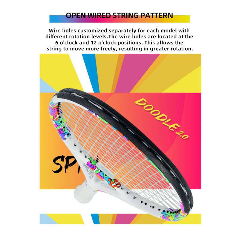 SALYWEE Doodle 2.0 Colorful Doodle Graphic Tennis Racket Pre‑Strung Ready To Play Carbon Tennis Racket for Adult Tennis Lovers