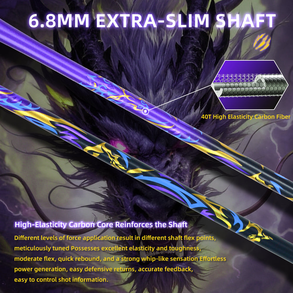 SALYWEE Dragon Lin SY906 Badminton Racket T800+40T Material 300mm Balance Point ≤32LBS Tension Purple Black Offensive Badminton Racquet