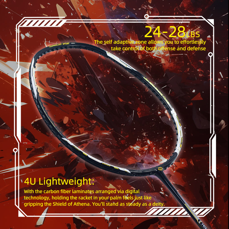 SALYWEE SY903 Holy Warriors Composite Carbon Badminton Racket Aero Wind‑Breaking Frame 4U Light Weight Fast Swing Pre‑Strung for Quick Rallies