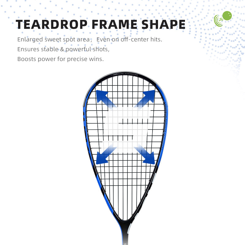 SALYWEE EAGLE Pro Squash Racket Full Carbon Fiber Pre-Strung Balanced Frame for Intermediate & Advanced Players