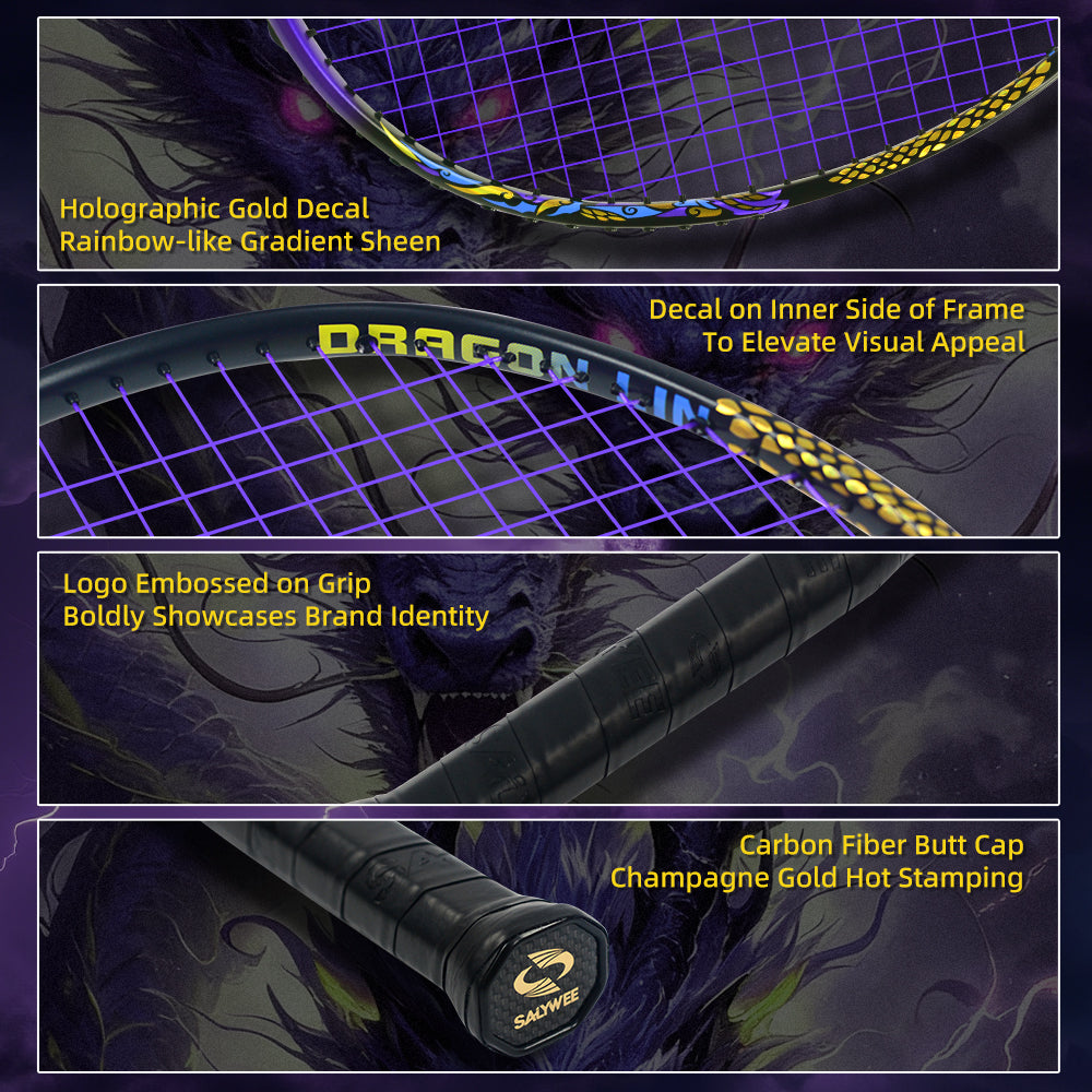 SALYWEE Dragon Lin SY906 Badminton Racket T800+40T Material 300mm Balance Point ≤32LBS Tension Purple Black Offensive Badminton Racquet