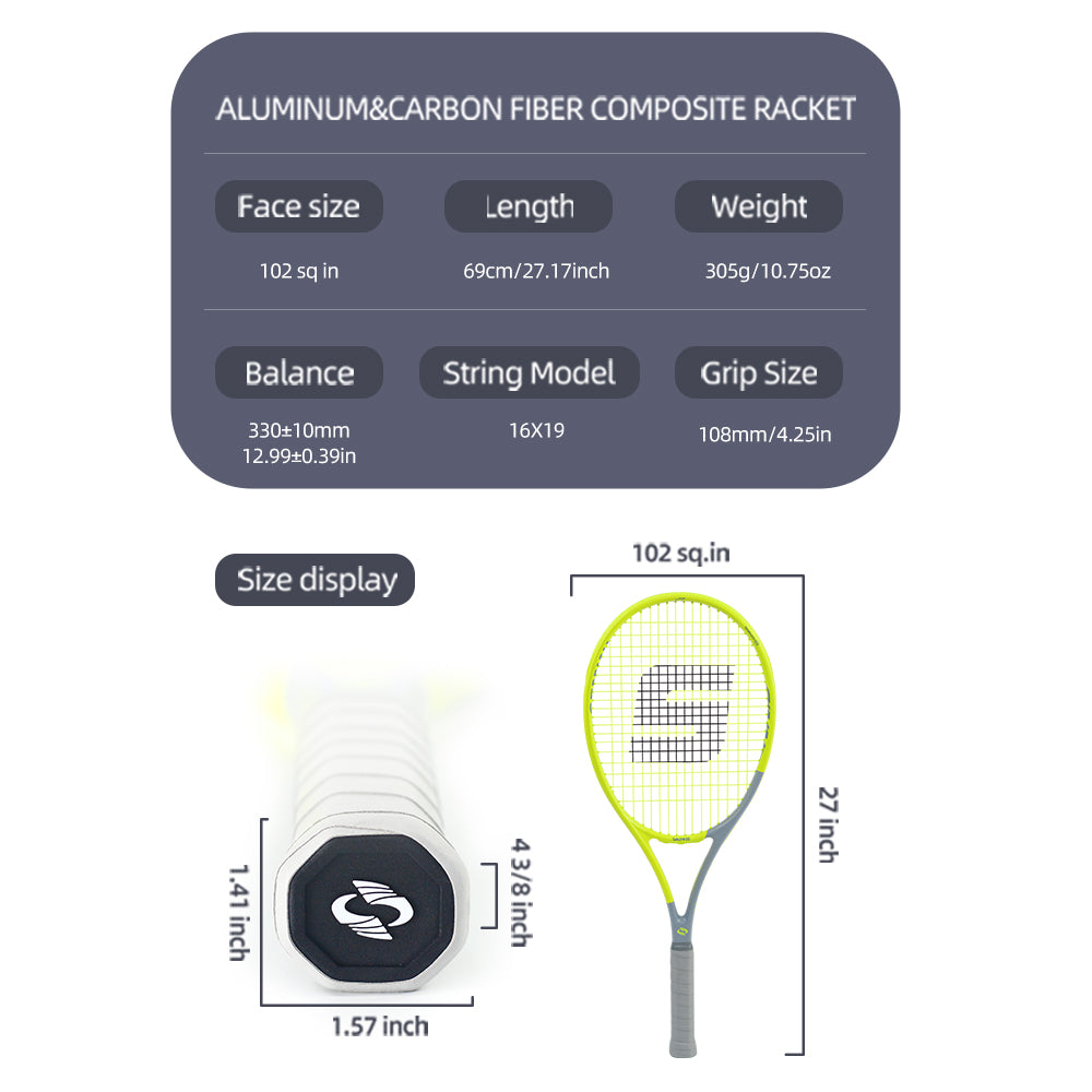 SALYWEE Gemini Composite Tennis Racket 69cm Length 330mm Balance Point 50-60LBS Tension Aluminum Carbon Frame Daily Practice Tennis Racket