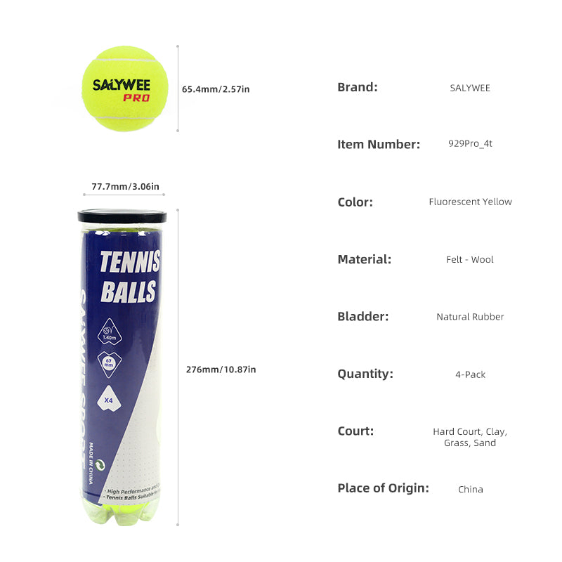 SALYWEE PRO Professional Tennis Balls 4 Count Pressurized Can All‑Court Suitable for Match & Daily Training Sessions