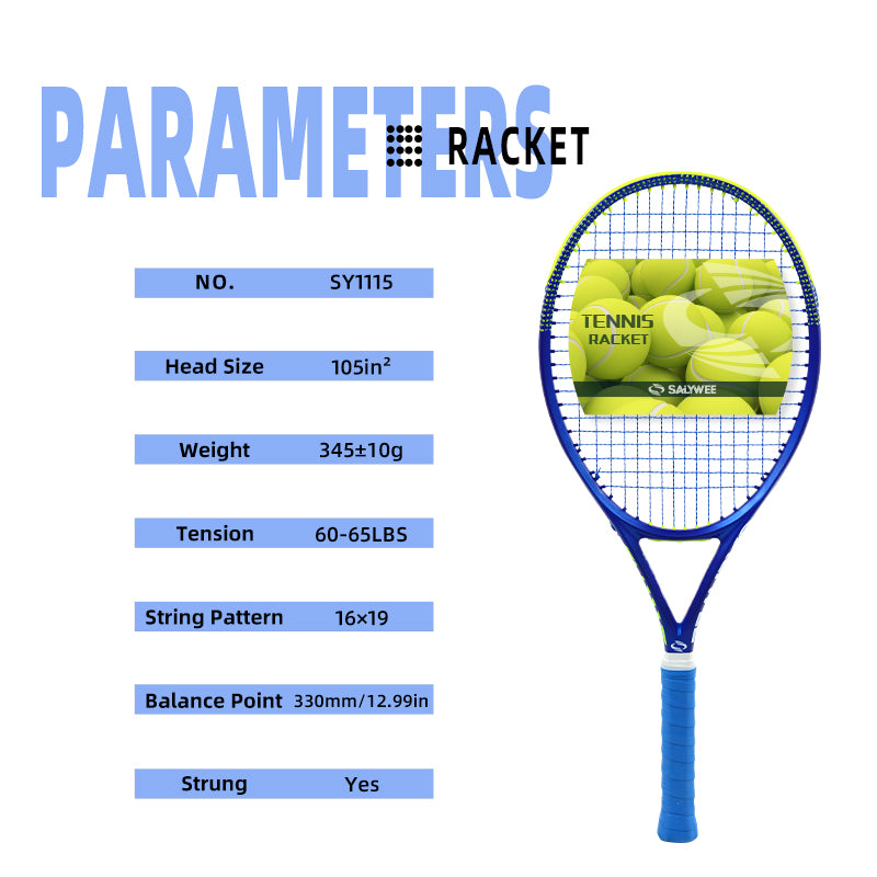 Raqueta de tenis SALYWEE Blue Leap SY1115 | 345 g 330 mm Punto de equilibrio Marco duradero para entrenamientos y partidos al aire libre