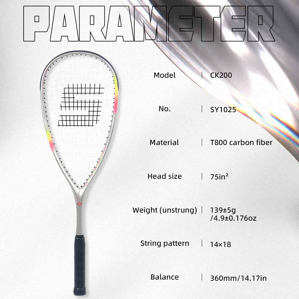 SALYWEE CK200 SY1025 Squash Racket T800 Carbon Fiber 139±5g Unstrung 360mm Balance Point Professional Training Squash Racket