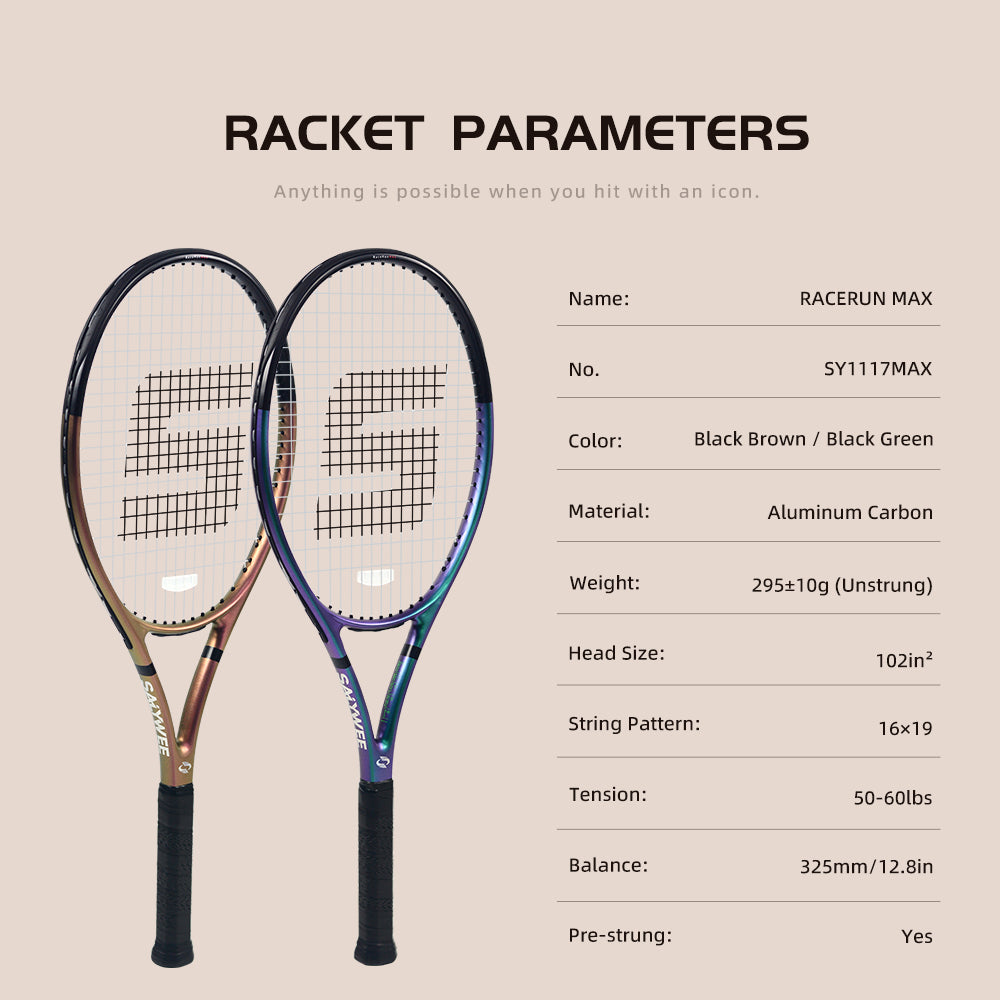 SALYWEE RACERUN MAX SY1117MAX Tennis Racket | Aluminum Carbon 295g 102in² 16×19 Pre-Strung Adult Racquet